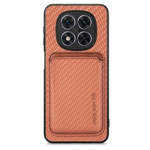 Coque Magnétique En Cuir Carbone Pour Xiaomi Redmi Note 14 Pro 5g, Brun
