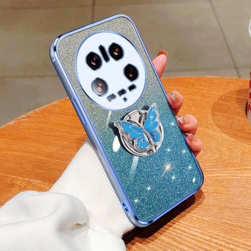 Coque Tpu Avec Papillon Pailleté Pour Xiaomi 14 Ultra, Bleu Sierra