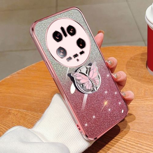 Coque Tpu Avec Papillon Pailleté Pour Xiaomi 14 Ultra, Rose