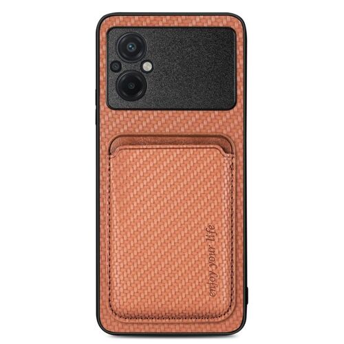 Coque En Cuir Carbone Magnétique Pour Xiaomi Poco M5 4g, Brun