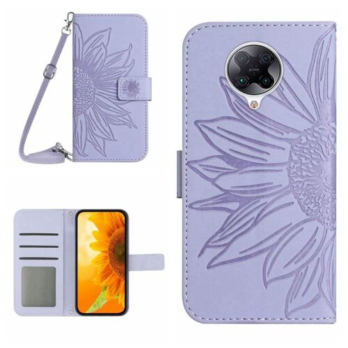 Étui En Cuir Flip Motif Tournesol Pour Xiaomi Redmi K30 Pro / Poco F2 Pro Avec Lanière, Violet