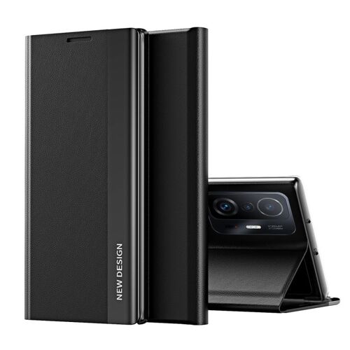 Étui en cuir horizontal ultra-fin électroplaqué pour Xiaomi Mi 11T / 11T Pro avec support, Noir