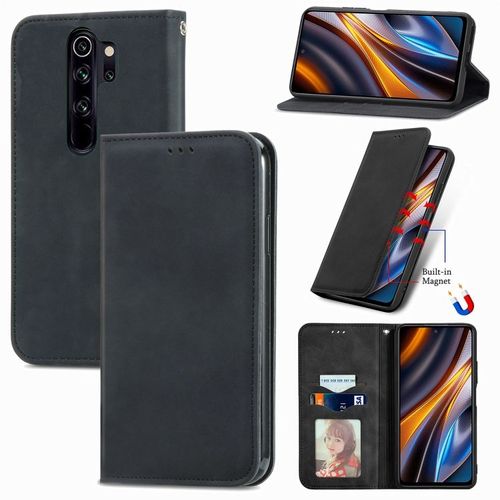 Coque En Cuir Magnétique Rétro Pour Xiaomi Redmi Note 8 Pro, Noir
