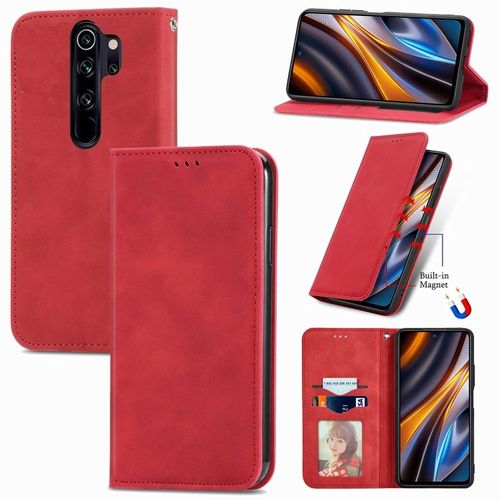 Coque En Cuir Magnétique Rétro Pour Xiaomi Redmi Note 8 Pro, Rouge