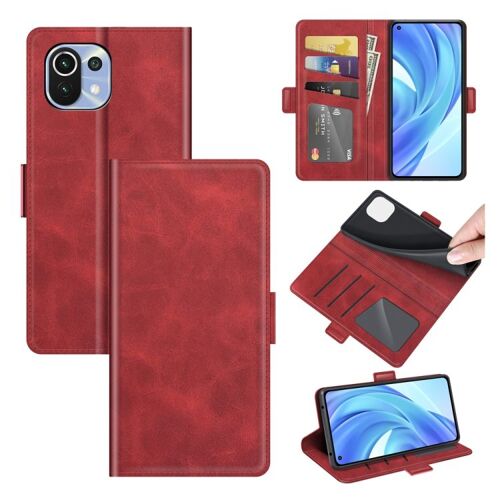 Étui En Cuir À Rabat Horizontal Pour Xiaomi Mi 11 Lite 4g / 5g Avec Support Et Emplacements Pour Cartes, Rouge