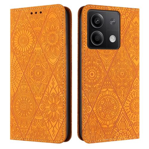 Coque En Cuir Embossé Pour Xiaomi Redmi Note 13 5g, Jaune