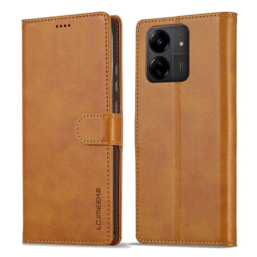 Étui En Cuir Texture Veau Pour Xiaomi Redmi 13c 4g/5g/Poco C65, Brun