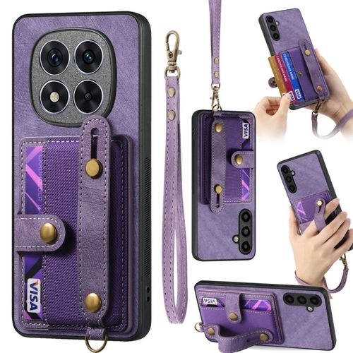 Coque En Cuir Rétro Avec Bracelet Croisé Pour Xiaomi Redmi Note 14 Pro 5g, Violet