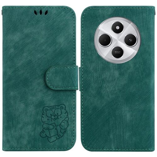 Coque En Cuir Embossé Little Tiger Pour Redmi 14c 4g, Vert