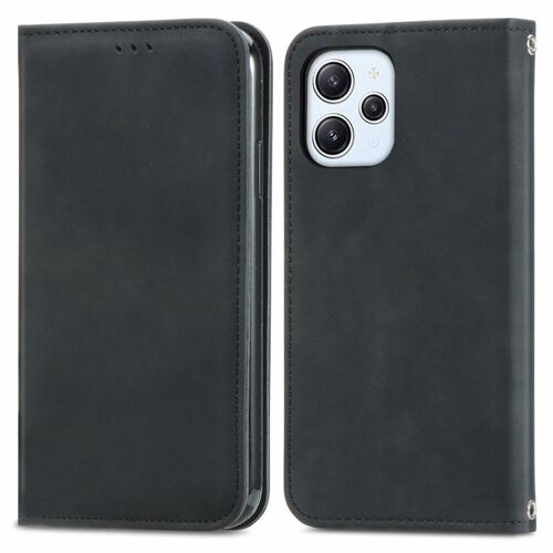 Coque En Cuir Rétro Magnétique Pour Xiaomi Redmi 12 4g, Noir