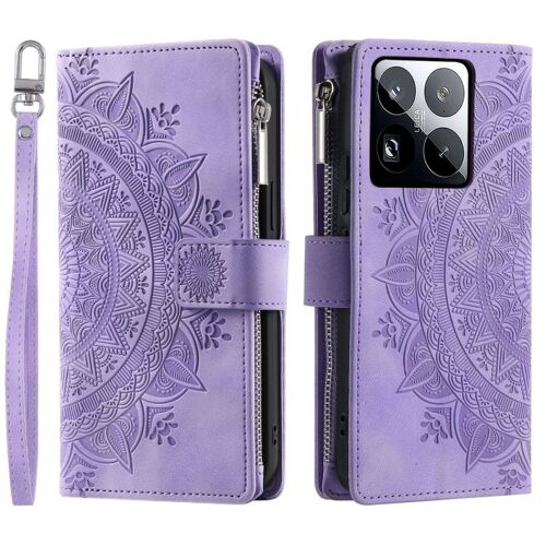 Étui en cuir à fermeture éclair pour Xiaomi 15 Pro avec plusieurs emplacements pour cartes, Violet