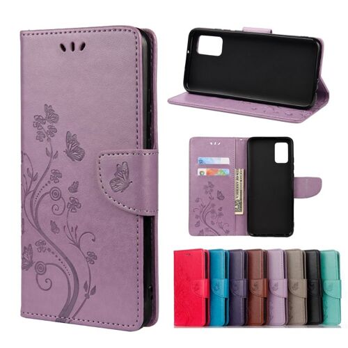 Étui En Cuir À Rabat Pour Xiaomi Redmi Note 10 5g - Motif Papillon Avec Support Et Poches Pour Cartes, Violet Clair