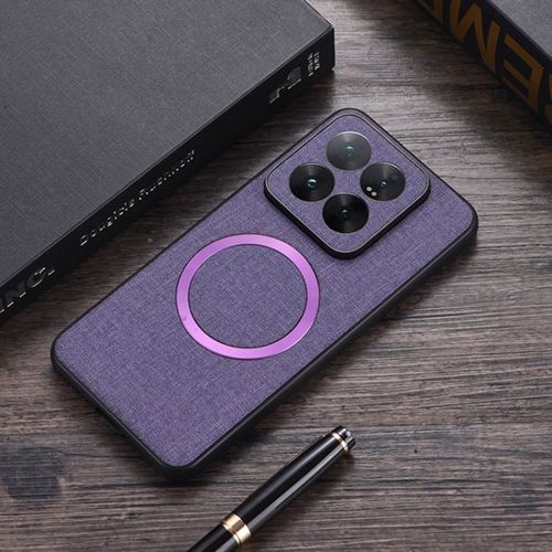 Coque En Pu Texturée En Tissu Magnétique Pour Xiaomi 14t, Violet