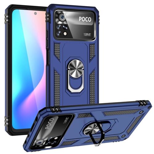 Coque Shockproof Tpu + Pc Pour Xiaomi Poco X4 Pro 5g Avec Support Rotatif 360°, Bleu