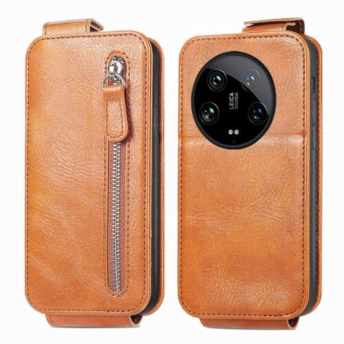 Étui En Cuir À Rabat Vertical Pour Xiaomi 14 Ultra, Brun
