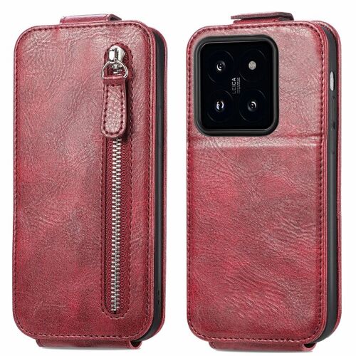 Étui en cuir à rabat vertical pour Xiaomi 14 Pro, Rouge