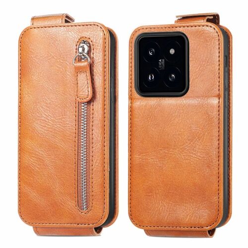 Étui En Cuir À Rabat Vertical Pour Xiaomi 14 Pro, Brun