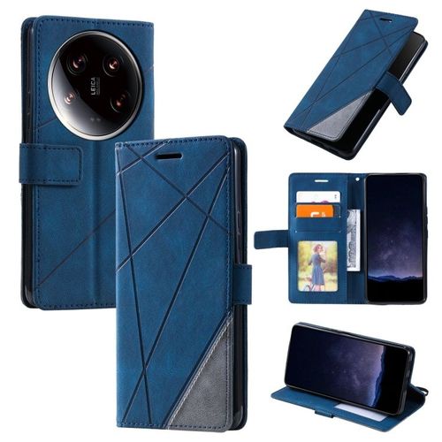 Coque En Cuir Splicing Pour Xiaomi 14 Ultra, Bleu