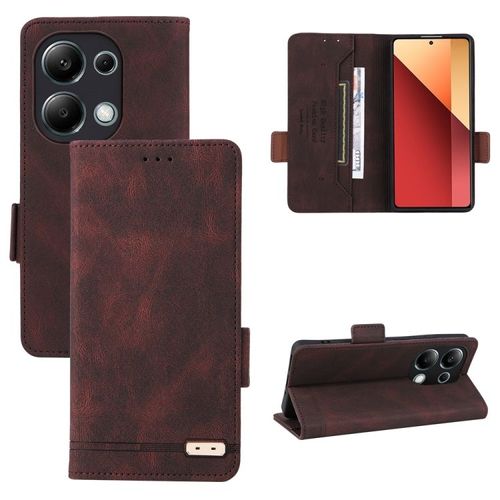 Étui En Cuir Avec Fermoir Magnétique Pour Xiaomi Redmi Note 13 Pro 4g, Brun