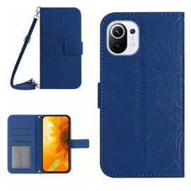 Coque En Cuir Flip Avec Motif Tournesol Pour Xiaomi Mi 11 Lite, Bleu Foncé