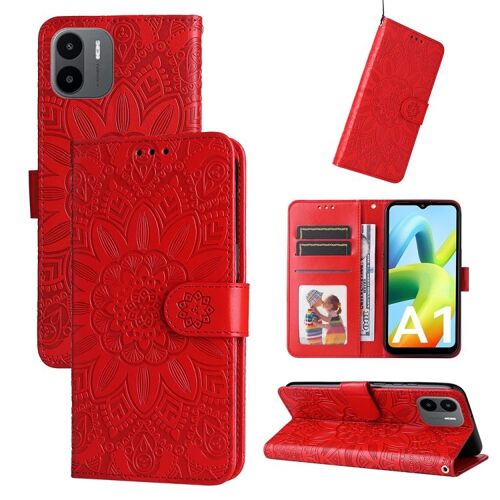 Coque En Cuir Embossée Tournesol Pour Xiaomi Redmi A1 4g, Rouge