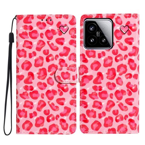 Coque En Cuir 3d Pour Xiaomi 15, Imprimé Léopard Rose
