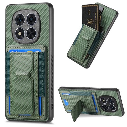 Coque En Fibre De Carbone Pour Xiaomi Redmi Note 14 Pro 5g Avec Support Et Poche À Cartes, Vert