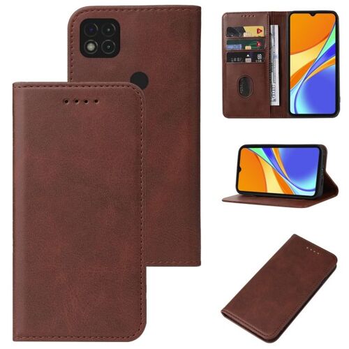 Étui En Cuir Avec Fermeture Magnétique Pour Xiaomi Redmi 9c Nfc, Brun