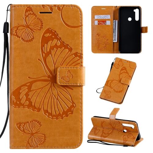 Étui En Cuir Pu Avec Motif Papillon Pour Xiaomi Redmi Note 8t, Avec Support, Emplacements Pour Cartes Et Lanière., Jaune