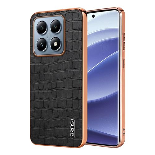 Coque De Téléphone Xiaomi 14t Azns Avec Cadre Électroplaqué Et Texture Crocodile, Noir
