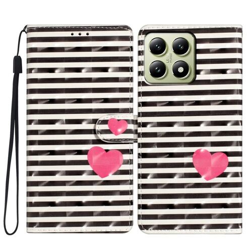 Coque En Cuir 3d Pour Xiaomi 14t, Coeur Rayé