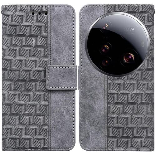 Coque En Cuir Embossé Géométrique Pour Xiaomi 15 Ultra, Gris