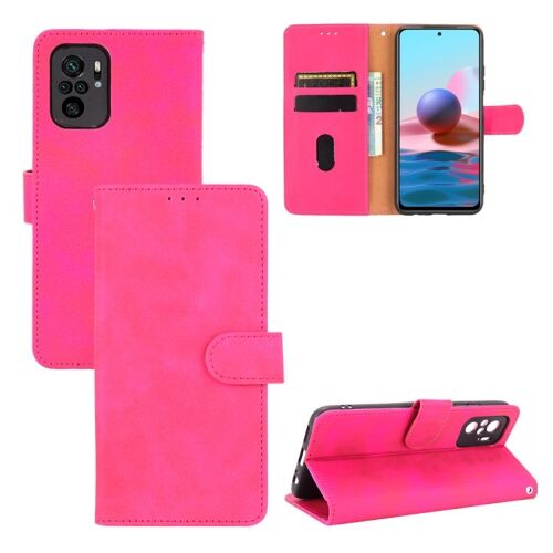 Étui En Cuir Pu Pour Xiaomi Redmi Note 10s Avec Support, Fentes Pour Cartes Et Fermeture Magnétique, Rose Rouge