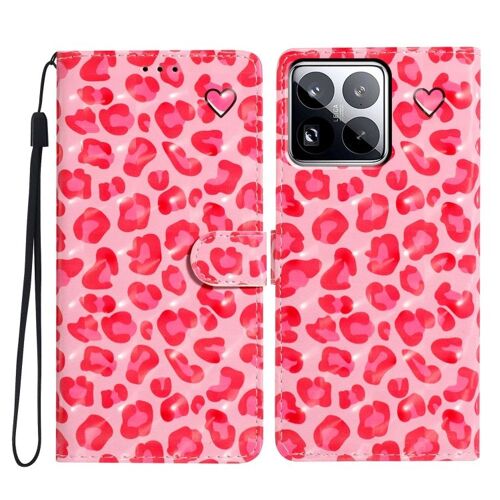 Coque En Cuir 3d Pour Xiaomi 15 Pro, Imprimé Léopard Rose