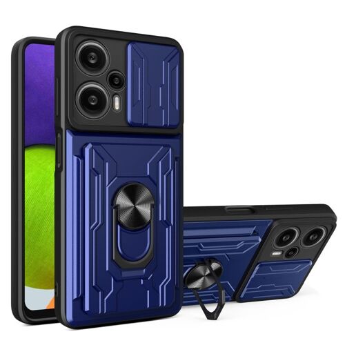 Coque Sliding Camshield Tpu+Pc Pour Redmi Note 12 Turbo / Poco F5 Avec Emplacement Pour Carte, Bleu