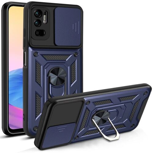 Coque De Protection Tpu+Pc Pour Xiaomi Redmi Note 10 5g Avec Design De Couverture Coulissante, Bleu