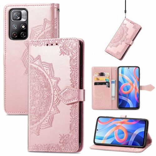 Coque En Cuir Flip Embossée Mandala Pour Xiaomi Redmi Note 11, Or Rose