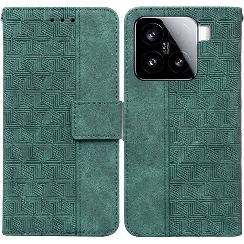 Coque En Cuir Embossé Géométrique Pour Xiaomi 15, Vert