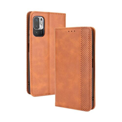 Étui En Cuir Rétro Pour Xiaomi Redmi Note 10 5g Avec Support, Emplacements Pour Cartes Et Cadre Photo, Brun