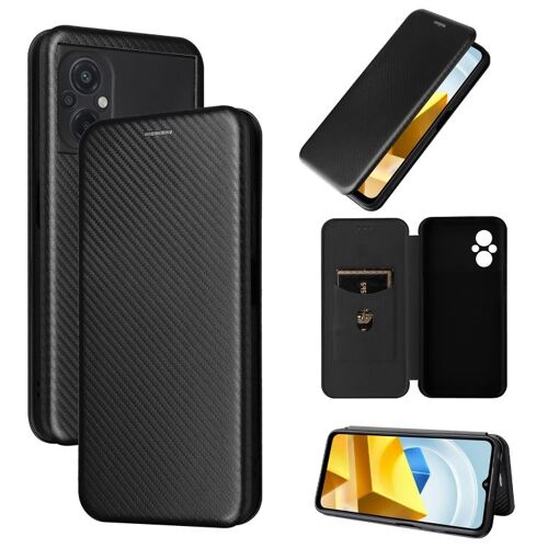 Coque En Cuir Texture Carbone Pour Xiaomi Poco M5 4g, Noir