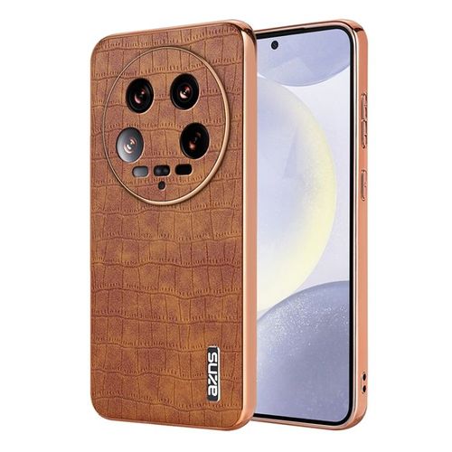 Coque De Téléphone Xiaomi 14 Ultra Azns Avec Cadre Électroplaqué Et Texture Crocodile, Brun