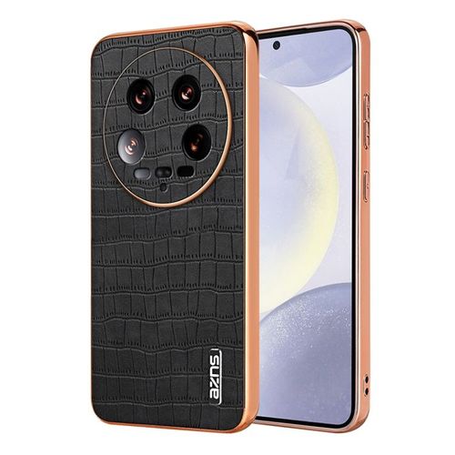 Coque De Téléphone Xiaomi 14 Ultra Azns Avec Cadre Électroplaqué Et Texture Crocodile, Noir