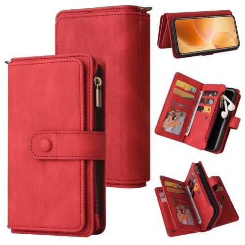 Étui En Cuir Avec Plusieurs Emplacements Pour Cartes Et Fermeture Éclair Pour Xiaomi 14t Pro, Rouge