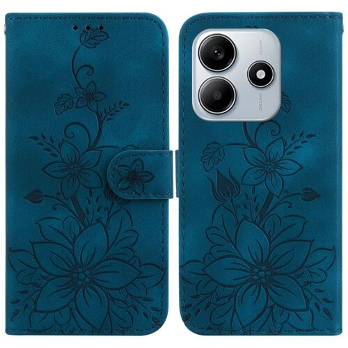 Coque En Cuir Embossé Lily Pour Redmi Note 14 5g, Bleu Foncé