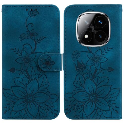 Coque En Cuir Embossé Lily Pour Redmi Note 14 Pro / Pro+ 5g, Bleu Foncé