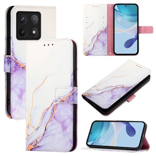 Étui En Cuir Flip Marbré Pour Xiaomi 14t Pt003, Blanc Violet