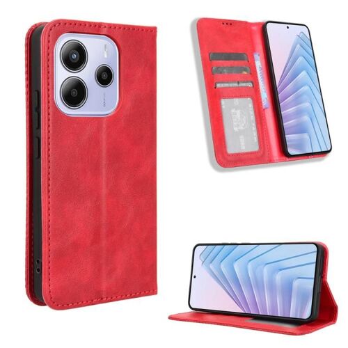 Coque En Cuir Rétro Avec Boucle Magnétique Pour Redmi Note 14 4g - Version Eu, Rouge