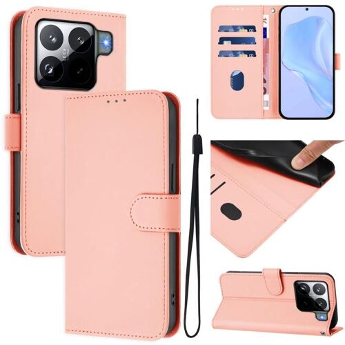 Coque En Cuir Solide Pour Xiaomi 15s Pro 5g Avec Lanière, Rose