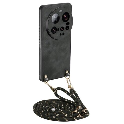 Coque En Cuir Vintage Pour Xiaomi 15 Ultra Avec Bandoulière, Noir