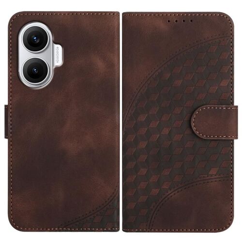 Coque En Cuir Embossée Éléphant Pour Redmi Turbo 4 Pro / Xiaomi Poco F7 Avec Lanière, Café